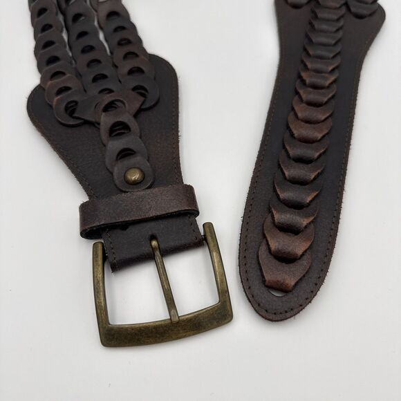 Italian Leather Belt Unique Vintage Boho Women’s Wide Brown Chain Braided 38”x3” main image 8